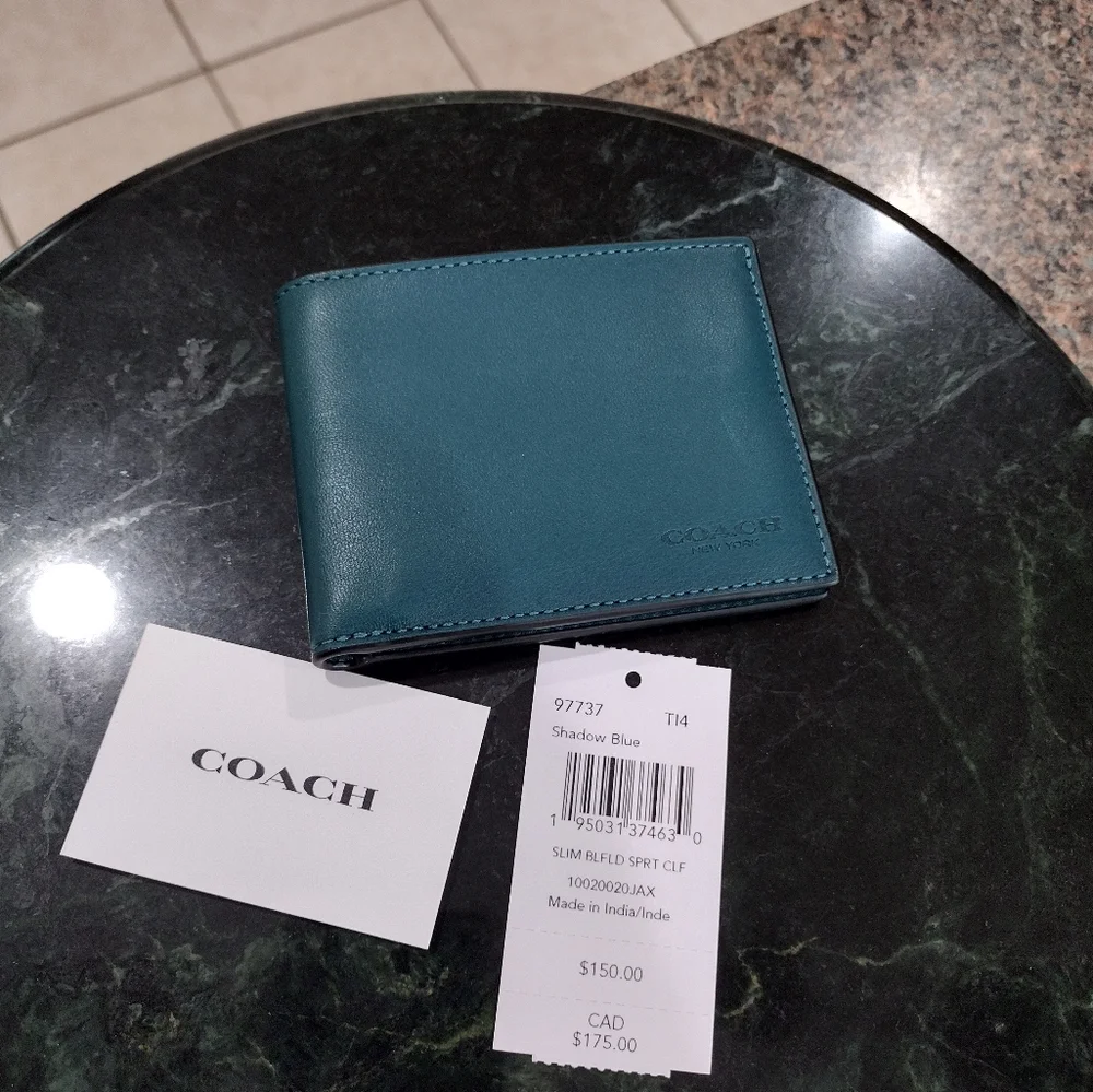 NWT Coach Slim Billfold Sprt Clf  Leather Wallet